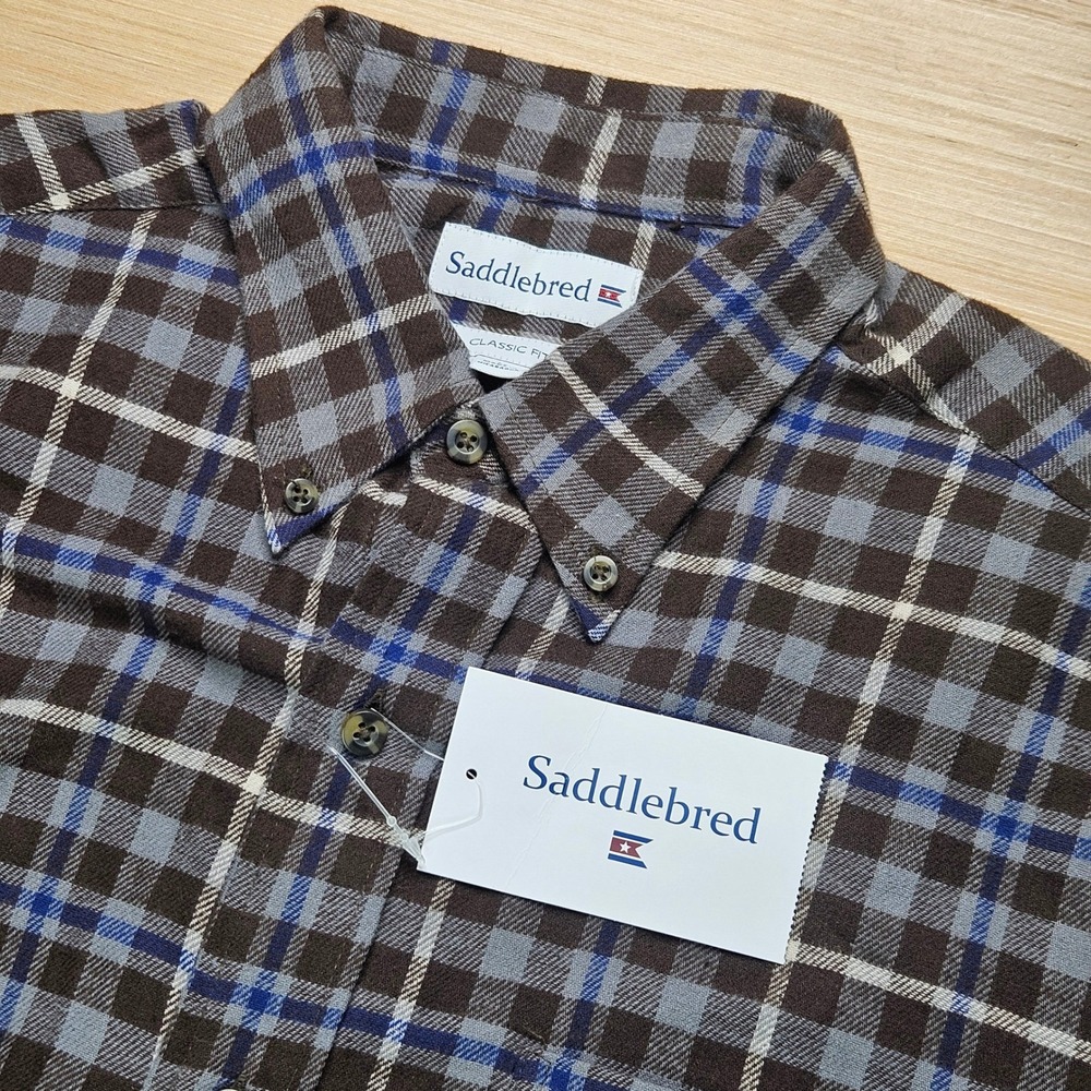 Saddlebred Mens Classic Fit Plaid Button Down Shirt‎ Long Sleeve Flannel M NEW